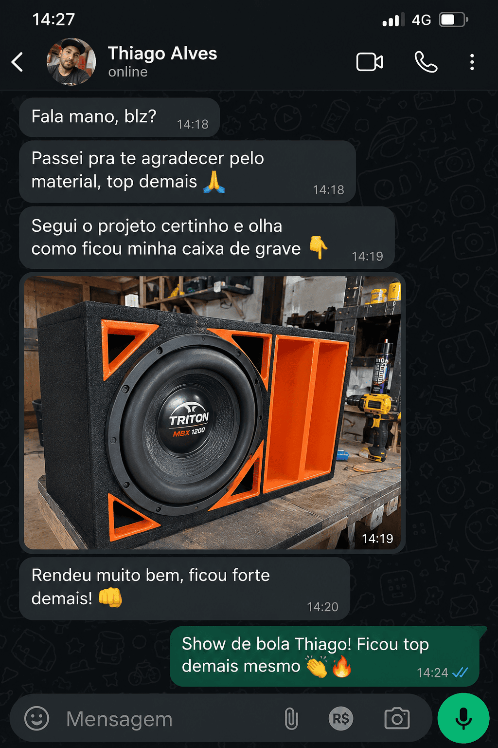 Exemplo ilustrativo de conversa sobre montagem de caixa de grave