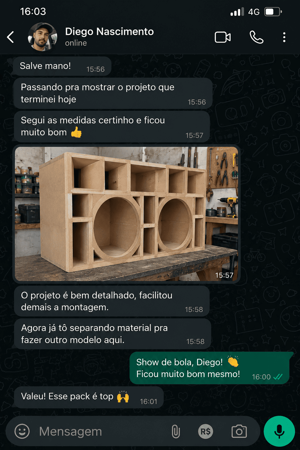 Exemplo ilustrativo de conversa sobre montagem em MDF