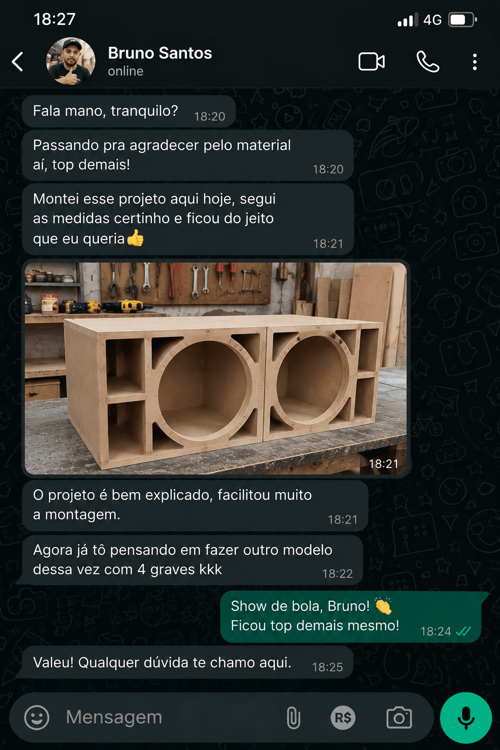 Exemplo ilustrativo de conversa sobre projeto de caixa de grave